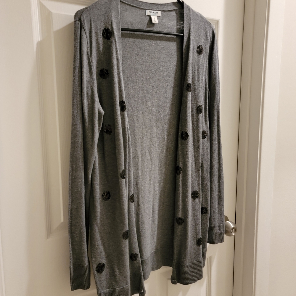 Old Navy Gray Cardigan With Black Sequin Design
